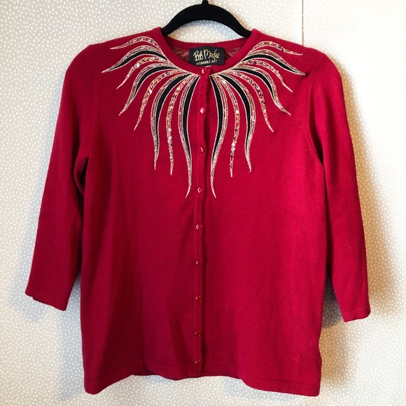 Bob Mackie Sweaters - Ugly Christmas Sweater Red Cardigan Tacky Mackie